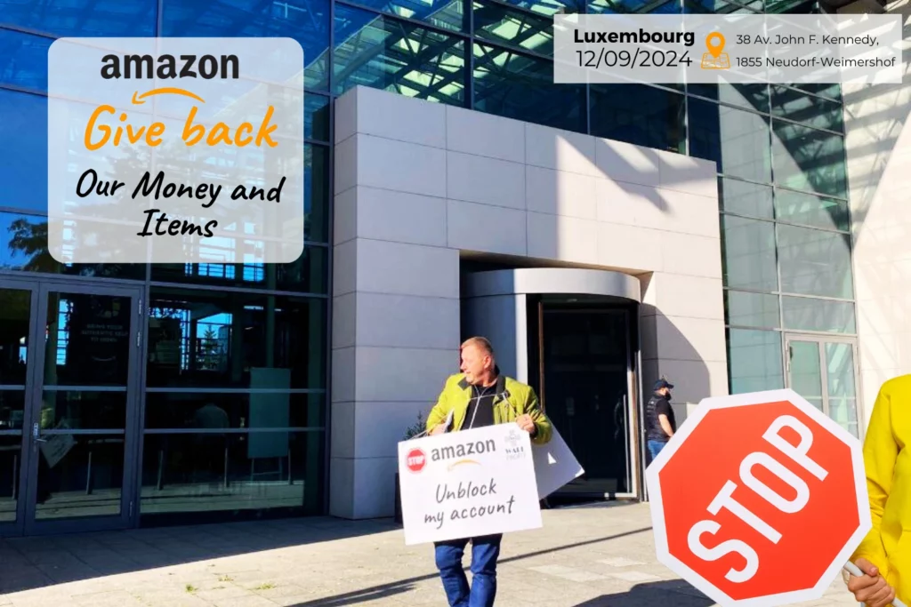 акции протеста 12.09.2024 в Люксембурге под лозунгом «Amazon, верни наши деньги и товары» 